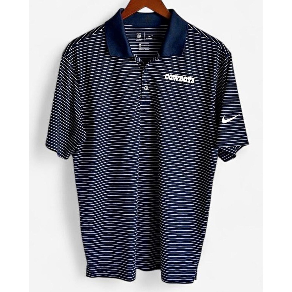 Men's Nike Dri Fit NFL On Field Dallas Cowboys Striped Golf Polo Shirt Sz Med